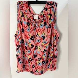 Zac & Rachel Floral Sleeveless Top - Pink and Blue Plus Size